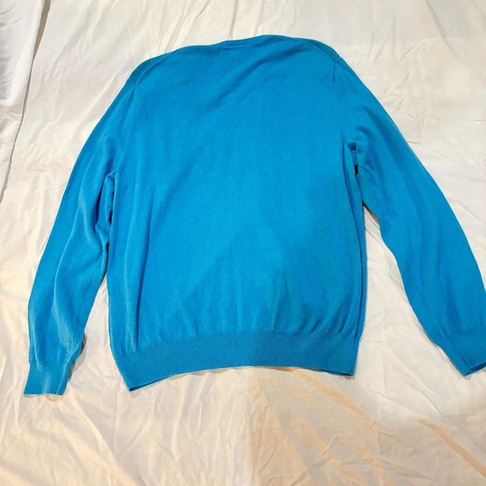 J Crew Mens Turquoise V Neck‎ Sweater XL Cotton Cashmere Blend Long Sleeve